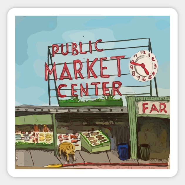 Pike Place Market Seattle Sticker by WelshDesigns